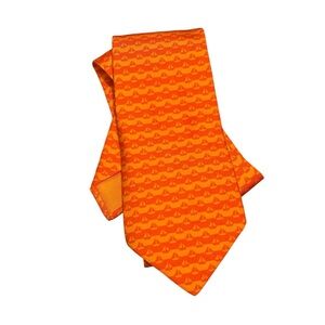 HERMES Orange Patterned Silk Tie